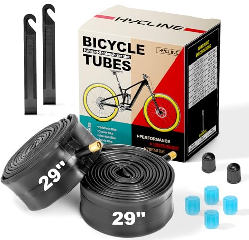 29 Inch Bike Inner Tube: Hycline 2-Pack Bicycle Inner Tubes Compatible for 29 Inch x 1.75/1.95/2.10/2.125 Bike Tire, Mountain Bike Inner Tube with Schrader Valve, 2PCS Levers
