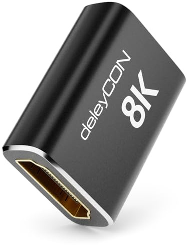 deleyCON 8K HDMI 2.1 Kupplung (48G, Ultra Highspeed) Adapter Verbinder 8K@60Hz 4K@120Hz 2K@144Hz/165Hz eARC HDCP 2.3/2.2 DTS:X für HDR Dolby Atmos TV PS5 Xbox Soundbar Monitor Schwarz