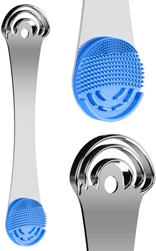 Tongue Scraper for Adults, 3-Layer Stainless Steel Tongue Scraper Metal Tongue Cleaner Tongue Scrubber, Reduce Bad Breath, with Soft Silicone Tongue Brush