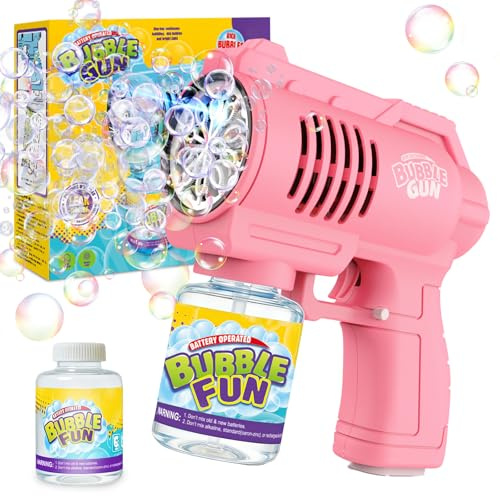 BUBOJOY Pistolet à Bulles pour Enfants, Machine à Bulles Automatique 10000+ Bulles/Min avec Lumières, Pistolet à Bulles Silencieux Portable pour en Plein air Fêtes Mariage- Rose
