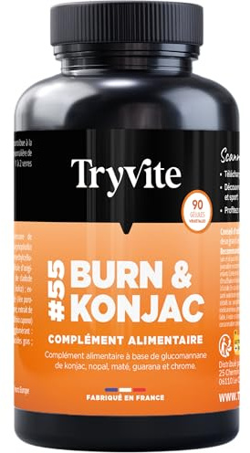TRYVITE Konjac Active – Fórmula Silueta con Konjac, Nopal, Mate, Guaraná y Cromo – Gestión de Porciones y Antojos – 90 Cápsulas Vegetales - FABRICADO EN FRANCIA