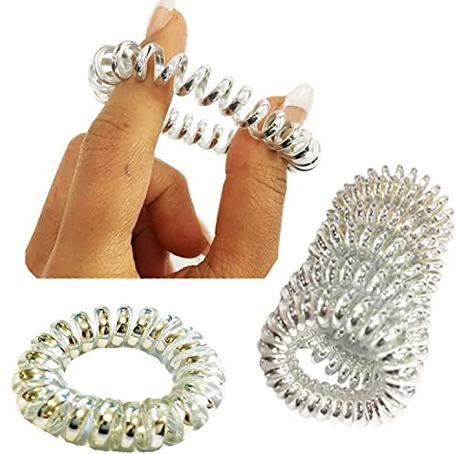 8 Hair Bobbles Spiral SILVER Hairband Elastic Tie Ring Stretchy Coil Ponytail Women Rubber Bun Hairbands (Silver 8pcs)