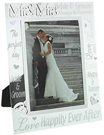 Widdle Celebrations 3058 Hochzeitsrahmen Bilderrahmen mit Spiegel und Glitzer-Buchstaben ''Mr and Mrs'', 12,7 x 17,8 cm