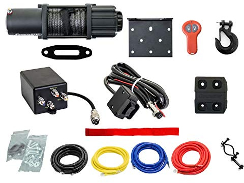 SuperATV Black Ops 4500 LB Winch with Winch Mounting Plate for 2014+ Honda Pioneer 700/700-4 | Complete Honda Pioneer Winch Kit Ready for Install | UV-Resistant Powder Coated
