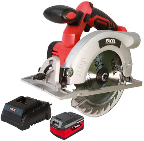Excel EXL511B 18V Cordless Circular Saw 165mm with 1 x 4.0Ah Battery & Charger - Variable Speed 3800RPM - Spindle Lock - Aluminium Base - Bevel Cutting - Parallel Guide Fence - Blade Cover