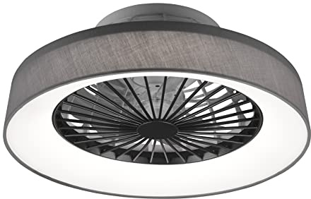 Reality Leuchten LED Deckenleuchten-Ventilator Farsund R62662111, Stoffschirm Grau, inkl. 26 Watt LED, Ventilator 40 Watt