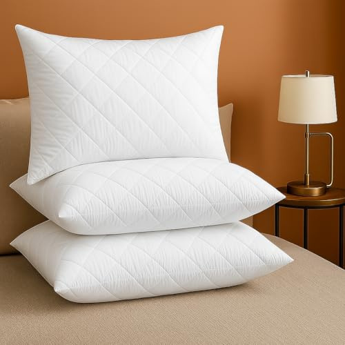 SK MERCHANDISE 2 Pack Hotel Quality with Quilted Cover- Premium Filled Pillows for Side, Stomach and Back Sleeper, Down Alternative Bed Pillow-Soft Hollow-Fiber Hotel Pillows