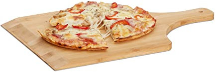 Relaxdays 2 x Pizzaschaufel Bambus, 45 x 30 cm groß, als Pizzaschieber, abgerundete Kanten, mit Griff, Brotschieber, Natur