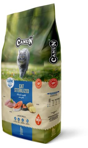 CANUN Pienso para Gatos Adultos esterilizados o con sobrepeso con Salmón Sin Cereales Alimento seco para Gatos 8 kg Fresh Cat Sterilized