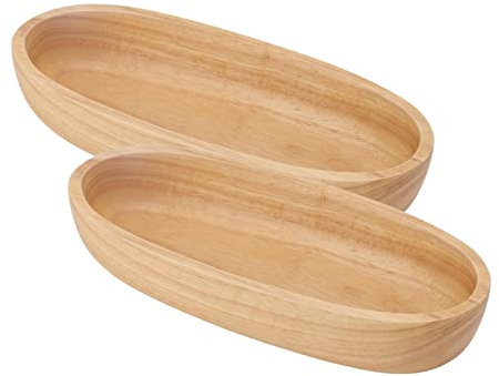 2 Uds Bandeja de Madera Ovalada, Plato de Fruta de Pastelería de Madera de Caucho Plato de Ensalada Pan Cuenco de Madera para Mesa de Comedor Cocina