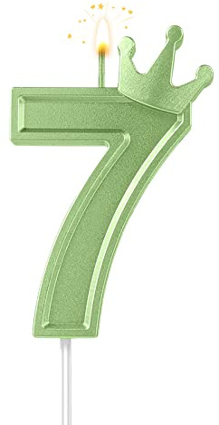 7,6 cm Bougie Numéro d'Anniversaire, 3D Bougies de Gâteau avec Couronne Bougies Chiffres Anniversaire Bougies d'Anniversaire pour Anniversaire Fêtes (Vert ; 7)