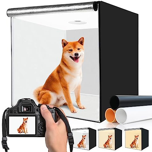 Caja de luz de estudio fotográfico de 32 x 32 pulgadas para fotografía, caja de fotos ajustable de 3 colores de 10 niveles con paño de luz suave de 32 pulgadas, fondo de fotos profesional, tiendas de