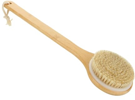 ASelected Long Handle Bath Shower Brush With Natural Bristles for Body Exfoliating, Lymphatic Drainage, Dry Skin and Cellulite Massage
