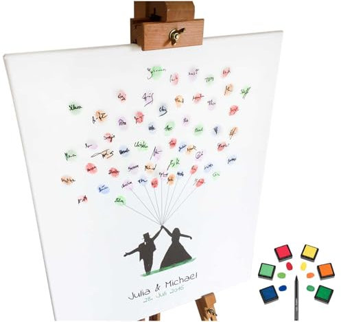 KATINGA Personalisierte Leinwand für Fingerabdrücke - Verschiedene Motive & Größen (Brautpaar, 40x50cm)