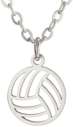TEAMER Collana di pallavolo in acciaio inox Delicato ciondolo pallavolo Gioielli di moda sport per gli amanti della pallavolo squadra atleta allenatore (Argento)