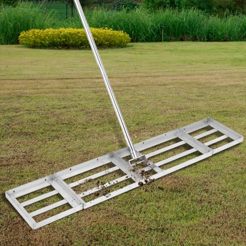 GarveeLife 6 ft 30 in ×10 in Lawn Leveling Rake, Stainless Steel Landscape Rakes, Hand Heavy Duty Lawn Leveler with 180°Flexible Rotate Long Handle, for Soil Grass Backyard Garden Farm