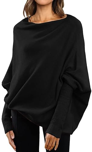 Generisch Maglione da donna a pipistrello, morbido, casual, da donna, girocollo, basic, a maniche lunghe, casual, top baggy, comodo, da donna
