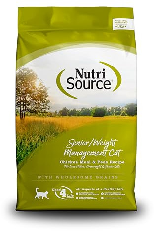 NutriSource Senior and Weight Management Cat Food, Chicken and Peas, 12LB