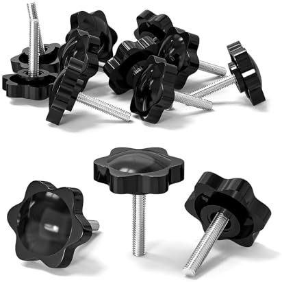 ORTAVA Lot de 10 vis à poignée étoile - Vis avec poignée M5 x 25 mm - Vis à tête moletée - Écrou à poignée étoile - Bouton de serrage pour machine à outils - Noir