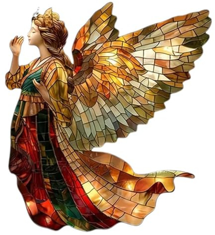 Acchiappasole in vetro colorato, angelo stravagante con tromba, acchiappasole in acrilico, ornamento per albero di Natale, per le vacanze, per finestre, decorazione per la casa