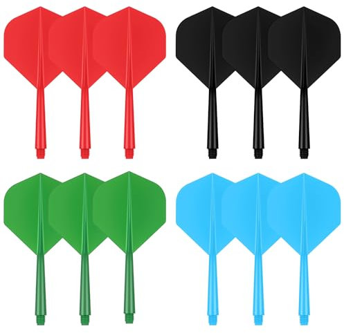 flintronic Integrierte Dart-Flüge und -Schäfte, 12 Stück Dart Flights mit Schäfte, für Dartpfeile mit 2BA Gewinde, Softdarts Darts Zubehör, Schwarz/Rot/Blau/Grün (2BA)