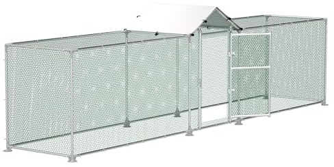 FIVMEN Freilaufgehege Hühner 5x1m Hühnerstall Metall mit Sonnenschutz Dach,Tür & Riegel Stabil Hühnerhaus Freigehege Kleintiergehege für Hühner, Ente & Kleintiere