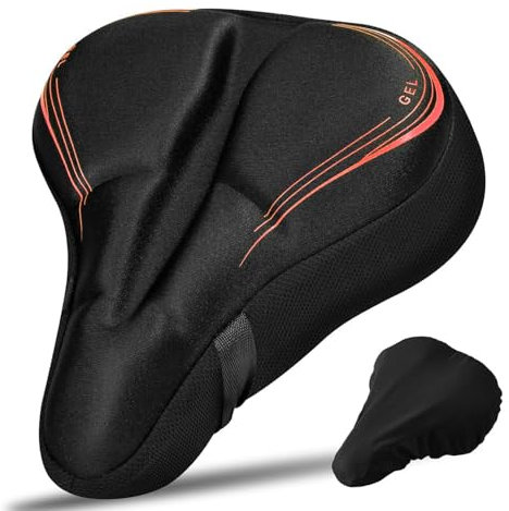 RIXOW Gel Sattelbezug Fahrrad, Fahrradsattel Überzug mit Sattelbezug Wasserdicht, 27.5*23.5cm Weicher Fahrradsitzbezug mit Reflektorstreifen, Sattelpolster für Ebike, Heimtrainer, Spinnen Bike (red)