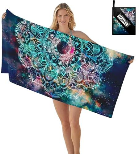 Serviette de Plage Microfibre xxl avec Sac Filet Femme Homme Grande Serviette Microfibre à Séchage Rapide Légère 180 x 80 Couverture Plage Serviette Bain Beach Towel Mandala (Mandala 180 x 80 cm)
