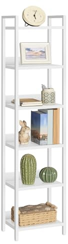 MAHANCRIS Bookshelf, 6-Tier Bookcase, Standing Book Shelf for Small Space, Storage Shelf Organizer, for Living Room, Bedroom, Study, Balcony, White ABKBW6601N1