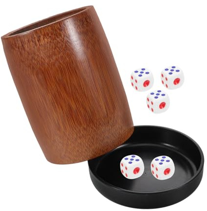 BESTonZON Ensemble Gobelet à Dés en Bambou Carbonisé pour Adultes, Taille Standard, Résistant aux Chocs, avec Base Porte-dés, pour Jeux de Bar, Soirées et Divertissements, Lot 1 avec 5 Dés