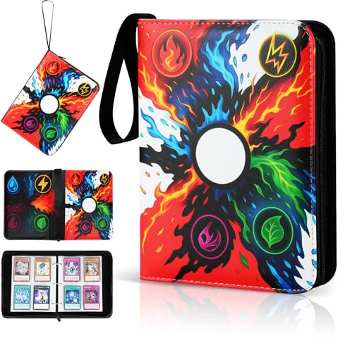 Trading Card Binder, 4-Pocket, Holds 480 Cards, 120 Pages Side-Loading Card Album, PU Leather, Acid-Free Archival Sleeves, Durable Organizer for MTG, TCG & Sports Cards, Gift for Kids, Boys and Girls