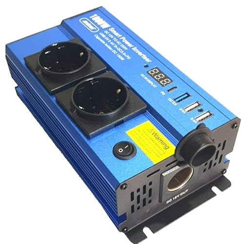Inverter 1000W Onda Sinusoidale Pura 12V-220V per Auto, Camper, Barche | 2 Porte USB, Protezione Completa, Raffreddamento Integrato