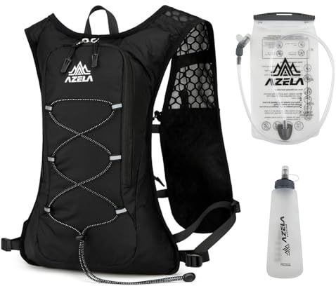 Chaleco de Running para Hombre y Mujer con Bolsa de hidratación de 2 L y Botella Flexible de 500 ml. Mochila Ligera y Transpirable para Trail Running, maratones, Jogging y Senderismo.