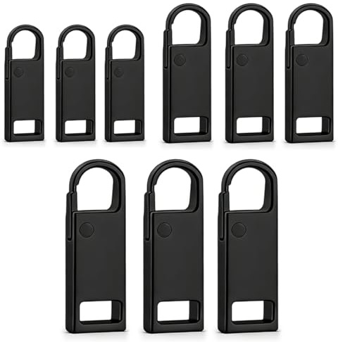KEPYATI Cerniera Tira Sostituzione, 9 Pcs Cursore Cerniera Universale, 3 Misure, Tirante Per Cerniera Lampo In Metallo, Tirante Per Cerniera Lampo Rimovibile, Per Borsa, Vestiti, Jeans, Valigia （Nero）