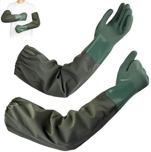 Dexpally Guanti Lunghi Impermeabili 70 cm Guanti Gomma Antiscivolo per Pulizia Stagno Guanti da Lavoro Guanti Sicurezza Proteggono da Olio e Agenti Chimici (Verde Scuro)