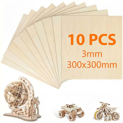 10 Piezas Contrachapado 3mm (30x30 cm), Tablero Madera Cuadrado sin Terminar, Madera para Grabado Láser, Maderas para Bricolaje, Manualidades Madera, Placas para Maquetas y Pirograbado