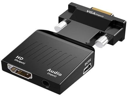 GleamGlide VGA till HDMI-adapter med ljud 1080P, 60 Hz omvandlare, VGA till HDMI-kontakt till hona för PC, bärbar dator, stationär dator, till bildskärm, projektor HDTV, TV-stick, videoöverföring