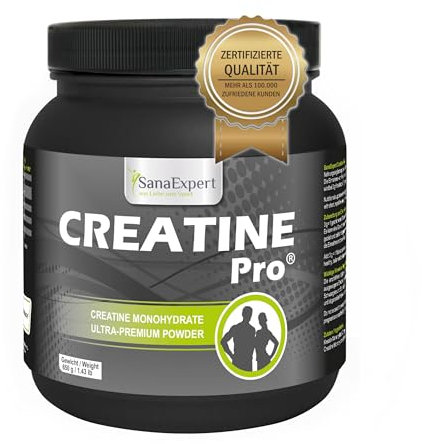 SanaExpert Creatine Pro (Creapure®) | Boisson Sportive pour croissance musculaire, Force et Endurance, 100% Monohydrate de Créatine, poudre de Créatine sans saveur (650g-215 portions))