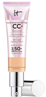 IT Cosmetics CC+ Cream Illumination (Neutral Medium) - Radiant Full Coverage Foundation With SPF 50+, Color Corrector & Hydrating Anti-Aging Serum, Hydrolyzed Collagen + Peptides - 1.08 fl oz