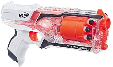Nerf Elite - Strongarm Clear (Blaster a canna rotante, Lancio a ripetizione, con 6 dardi originali Nerf Elite inclusi)