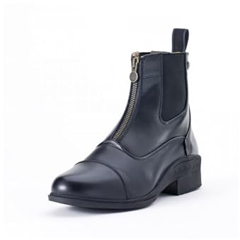 Ovation Women's Lightweight Stylish Equestrian Horse Riding Ankle Length Synthetic Vega Leather Quantum Zip Paddock Boots, Black, Size 8