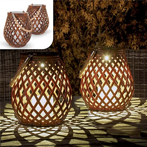 Gadgy Set di 2 lanterne solari in rattan, lampade a LED impermeabili per giardino, balcone e tavolo - Luci decorative alimentate a energia solare