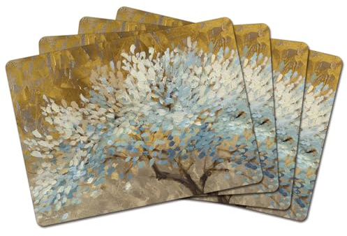 Cala Home Thousand Lifetimes Premium Decorative Hardboard Tabletop Placemats 4-Pack Manufactured in The USA Heat Tolerant and Easily Wipes Clean
