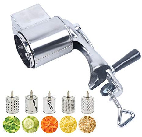 Rallador manual de tambor de acero inoxidable, cortador de tambor, verduras, rallador de patatas con 5 tambores de acero inoxidable