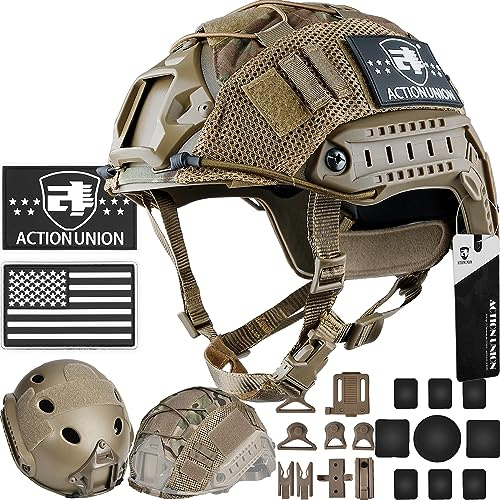 ACTIONUNION Airsoft Helmet Basic Set PJ Type Tactical Paintball Helmet (Large, Tan)