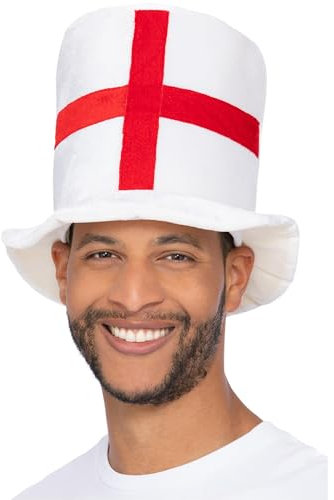 Smiffys 56392 Deluxe England Flag Zylinderhut, Uni, Erwachsene, Rot, Einheitsgröße, Rot/Ausflug, einfarbig (Getaway Solids), Einheitsgröße