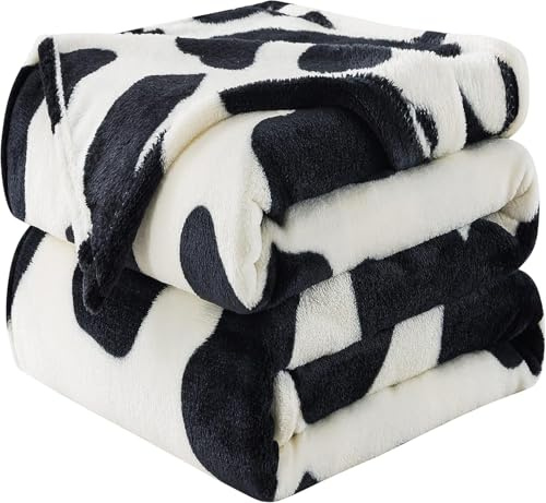 HOZY Coperta in pile di flanella con stampa di mucca, doppia dimensione, leggera, antistatica, super morbida, accogliente, coperta invernale in microfibra leggera, 167,6 x 228,6 cm