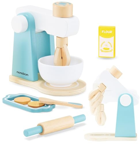Mamabrum Cucina Legno per Bambini – Set Cucina con Frullatore Giocattolo e Accessori – Gioco Educativo Montessori in Legno Naturale dai 3 Anni