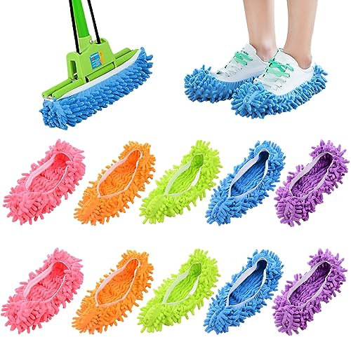 10 Paires Chaussons Mop Lavables et Réutilisables, Chaussures de Nettoyage Multifonction Pour Poussière, 5 Couleurs