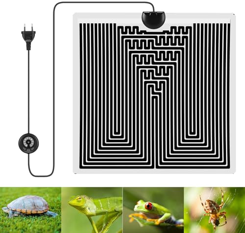 ALLOMN Tappetino Riscaldante per Terrario, 10 Livelli di Temperatura Tappetino Riscaldante per Rettili Regolabile per Rettili Tartarughe Serpenti Lucertole Gechi Ragni Bruchi Tappetino (28W/28x28cm)